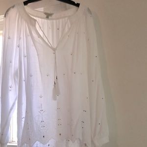 Lucky Brand long sleeved peasant blouse cotton